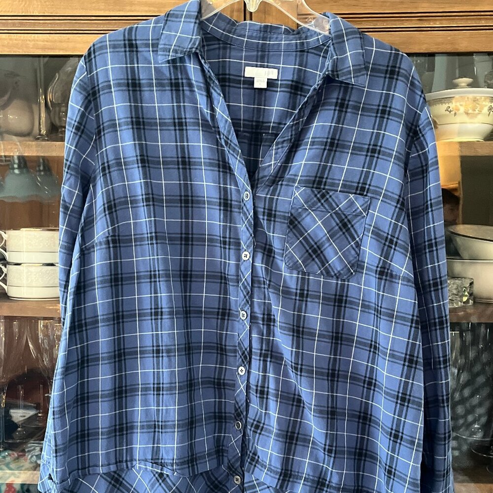 Jjill Blue Plaid Tunic Top- ADORABLE- size Large L
